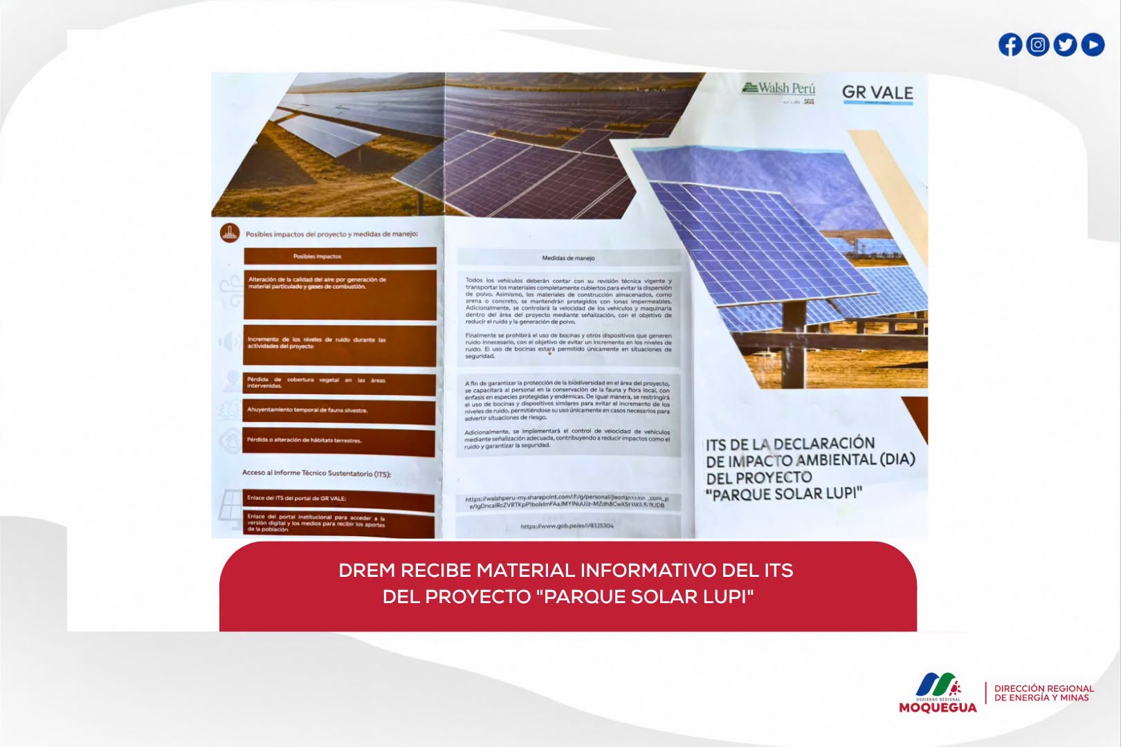 DREM recibe el material informativo correspondiente al Informe Técnico Sustentatorio (ITS) del proyecto "Parque Solar Lupi"